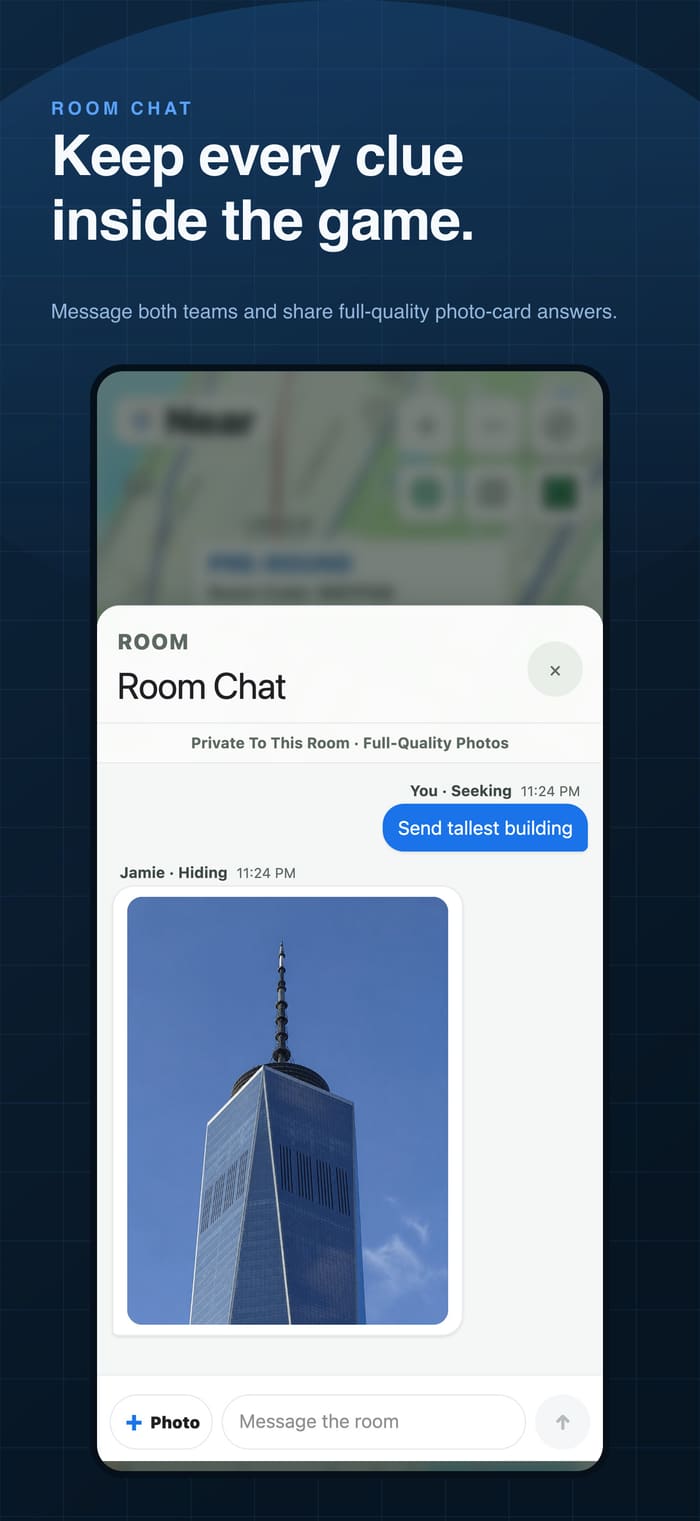 Near private room chat with messages and a photo attachment control