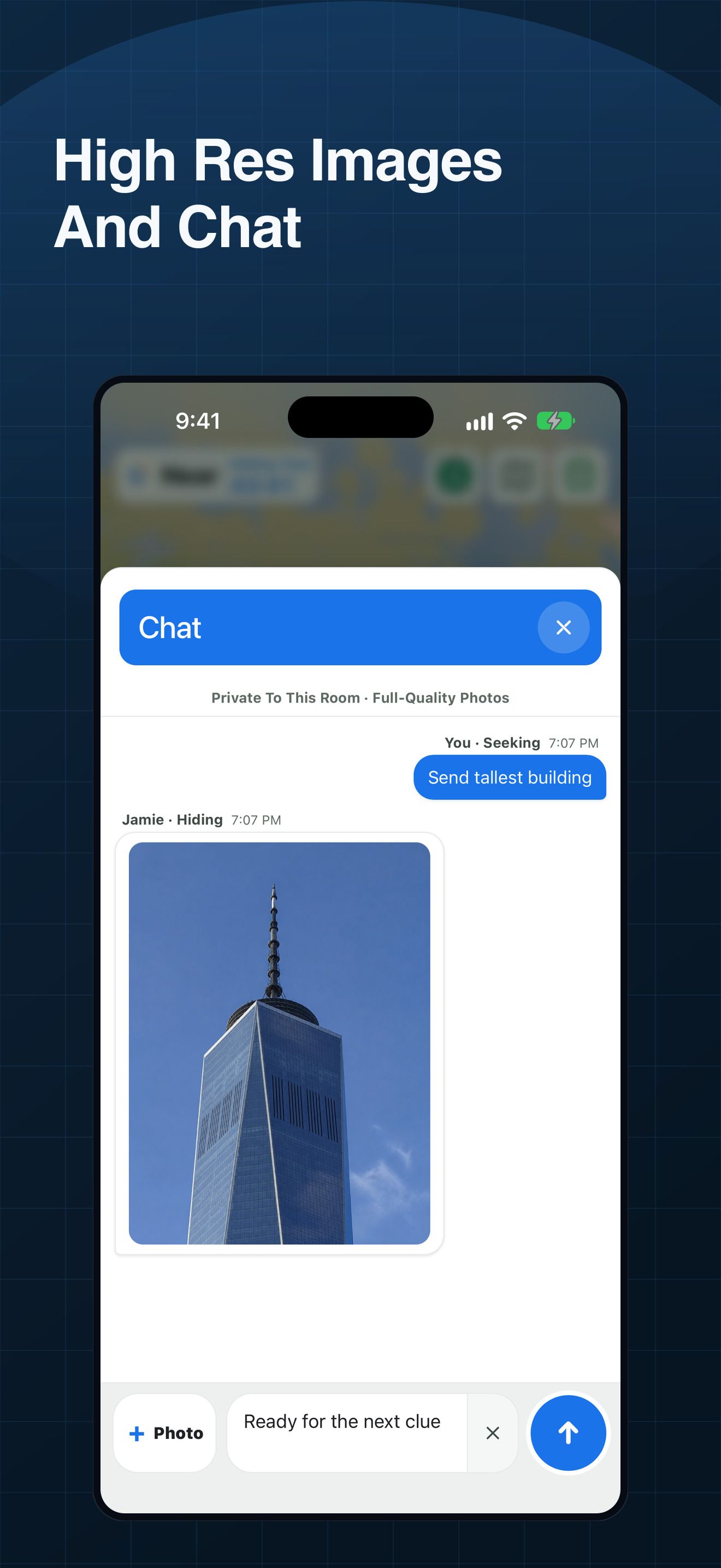 Near room chat on iPhone with messages and a shared photo